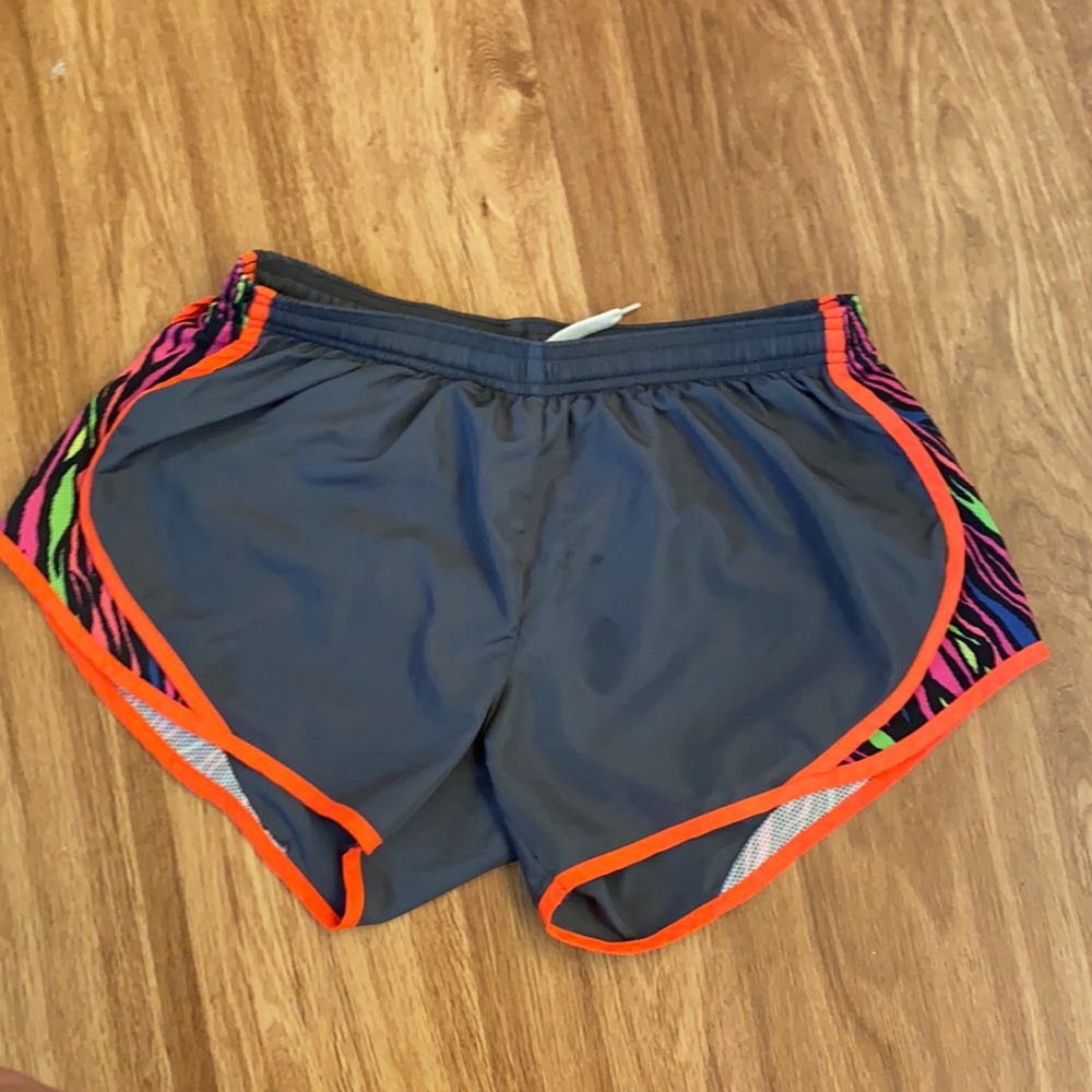 Grey/ multi colored zebra stripe Soffe athletic shorts. Size small